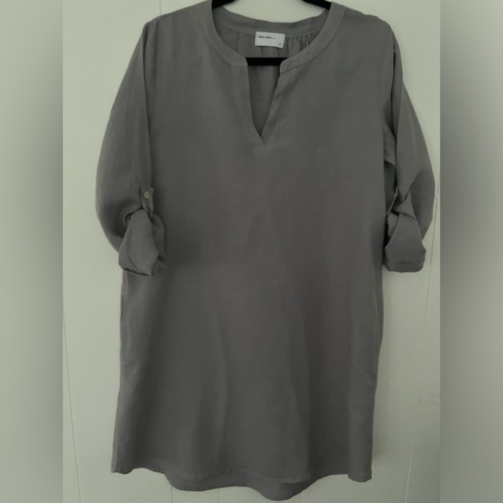 Allen Allen Gray Linen Tunic Dress